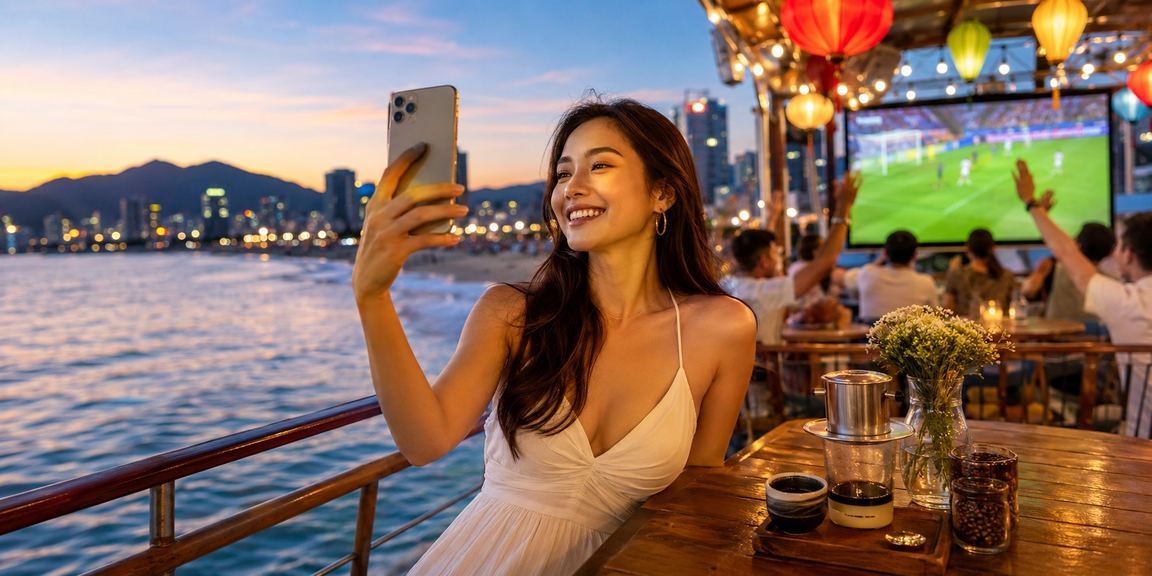 Người hâm mộ bóng đá xem kết quả và ưu đãi cá cược tại quán cà phê Đà Nẵng